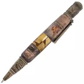 Ручка-роллер из корня ореха и янтаря "Маяк" в футляре