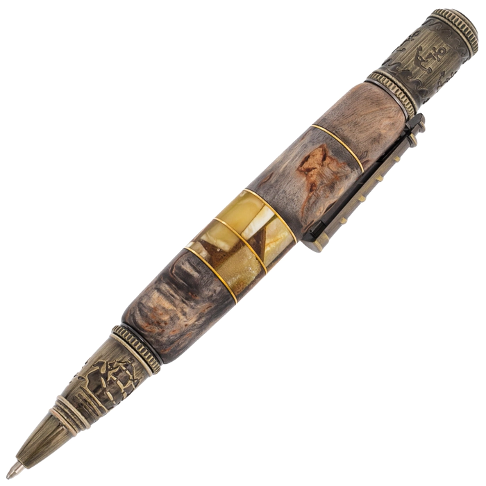 Mayak walnut and amber roller pen in a case