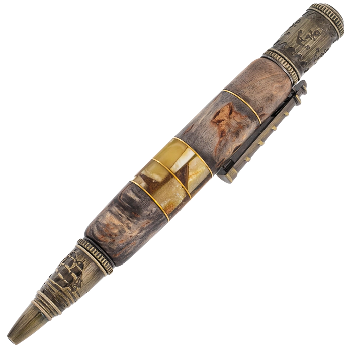 Mayak walnut and amber roller pen in a case