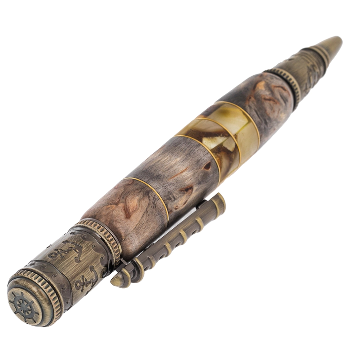 Mayak walnut and amber roller pen in a case