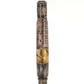 Ручка-роллер из корня ореха и янтаря "Маяк" в футляре