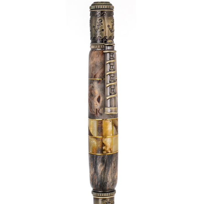 Mayak walnut and amber roller pen in a case