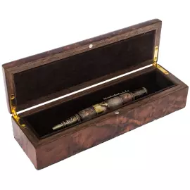 Ручка-роллер из корня ореха и янтаря "Маяк" в футляре