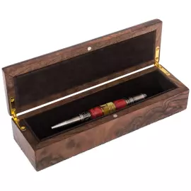 Ручка шариковая из корня ореха и янтаря "Статус" в футляре