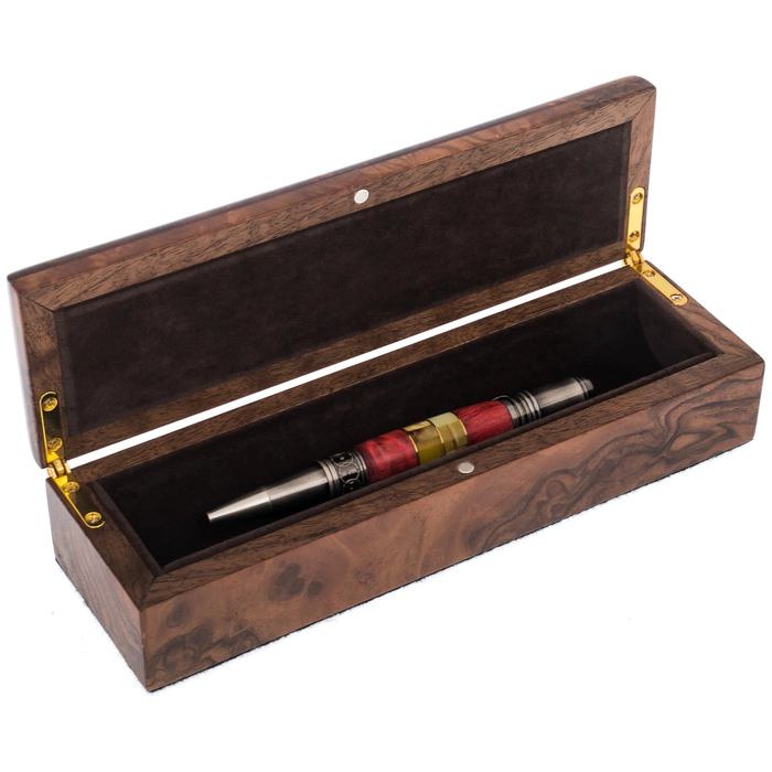 Walnut and amber ballpoint pen "Status" in a case