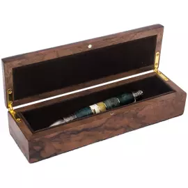 Ручка-роллер из корня ореха и янтаря "Самолет" в футляре