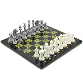 Serpentine and dolerite chess set "Staunton" with marble pieces