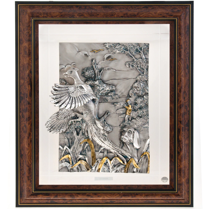 Silver-plated bas-relief "Hunting for grouse"