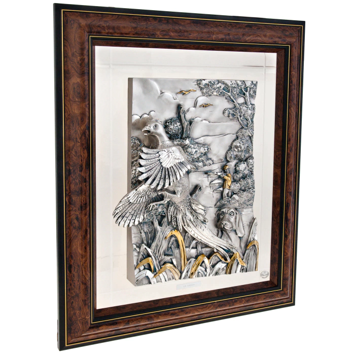 Silver-plated bas-relief "Hunting for grouse"