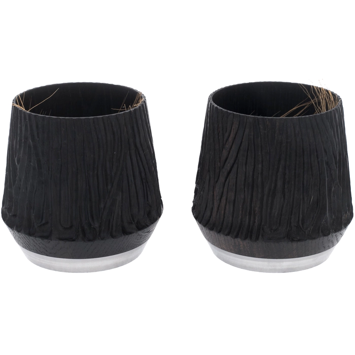 Set of glasses made of ribbed stained oak "Wave" for 2 persons