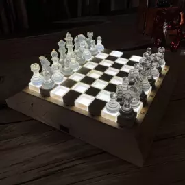 Chess set made of wood and epoxy resin "Classic" with backlight