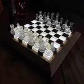 Chess set made of wood and epoxy resin "Classic" with backlight