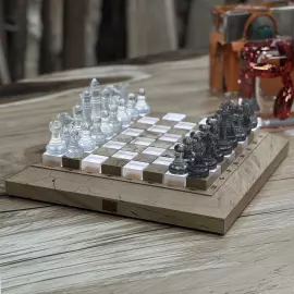 Chess set made of wood and epoxy resin "Classic" with backlight