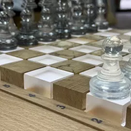 Chess set made of wood and epoxy resin "Classic" with backlight