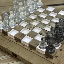 Chess set made of wood and epoxy resin "Classic" with backlight