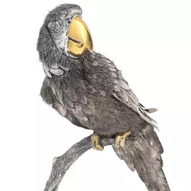 Silver sculpture "Parrot" on a marble stand