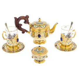 Чайный сервиз "Царевич" с лазуритом, на 2 персоны, Златоуст Чайный сервиз "Царевич" с лазуритом, на 2 персоны, Златоуст