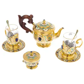 Чайный сервиз "Царевич" с лазуритом, на 2 персоны, Златоуст Чайный сервиз "Царевич" с лазуритом, на 2 персоны, Златоуст