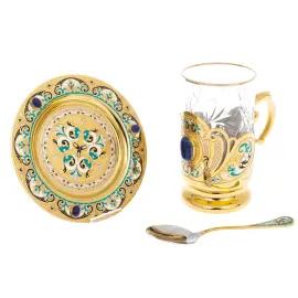 Чайный сервиз "Царевич" с лазуритом, на 2 персоны, Златоуст Чайный сервиз "Царевич" с лазуритом, на 2 персоны, Златоуст