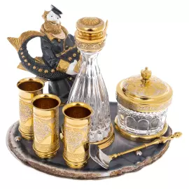 Икорно-водочный набор на агате "Купец с осетром" на 3 персоны, Златоуст