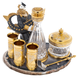 Caviar bowl "Merchant with sturgeon" (with damask and stacks)