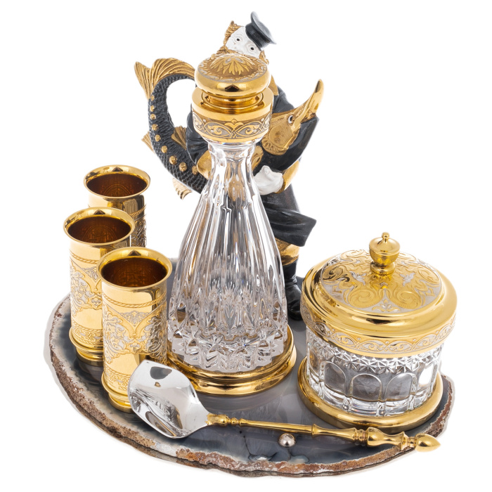 Caviar bowl "Merchant with sturgeon" (with damask and stacks)