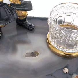 Икорно-водочный набор на агате "Купец с осетром" на 3 персоны, Златоуст