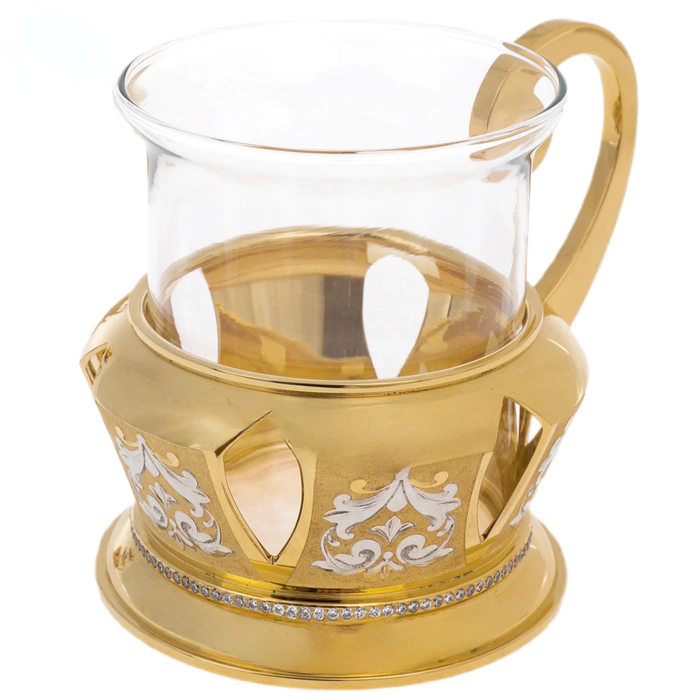 French press with tea set "Tea Party" Zlatoust for 2 persons
