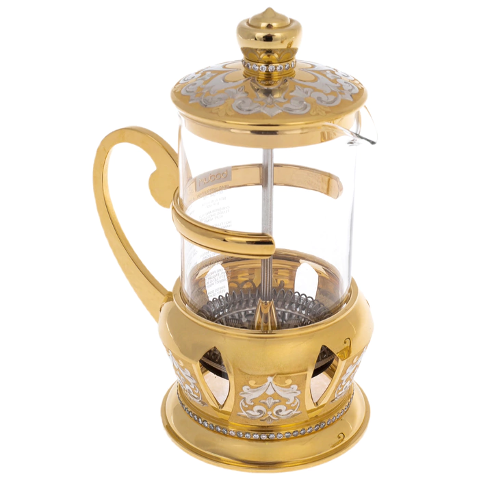 French press with tea set "Tea Party" Zlatoust for 2 persons