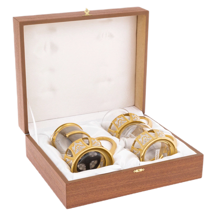 French press with tea set "Tea Party" Zlatoust for 2 persons