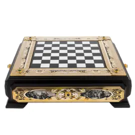 Шахматы из мрамора, нефрита "Баталия" с позолотой, Златоуст