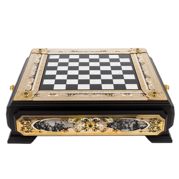 Chess made of marble, jade "Battle" with gilding, Zlatoust