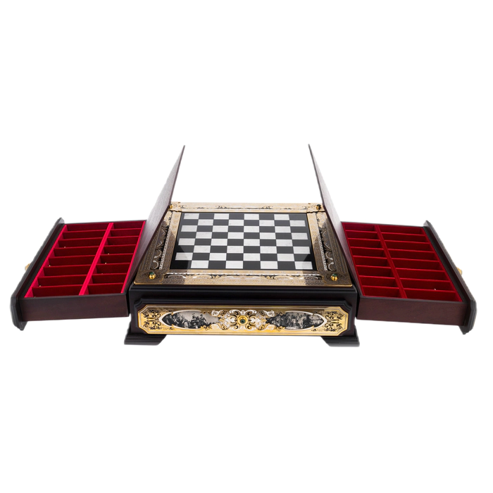 Chess made of marble, jade "Battle" with gilding, Zlatoust