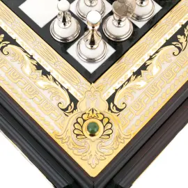 Шахматы из мрамора, нефрита "Баталия" с позолотой, Златоуст