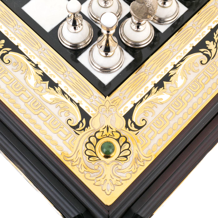 Chess made of marble, jade "Battle" with gilding, Zlatoust