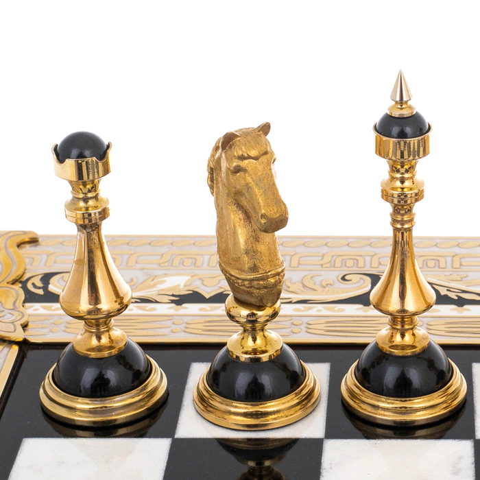 Chess made of marble, jade "Battle" with gilding, Zlatoust