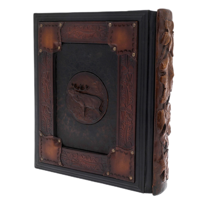 Leather-bound book "Hunting" on a carved stand