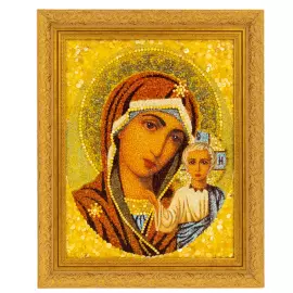 Икона из янтарной мозаики "Казанская Божией Матери"