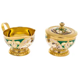 Чайный сервиз "Царевич" с малахитом, на 4 персоны, Златоуст Чайный сервиз "Царевич" с малахитом, на 4 персоны, Златоуст