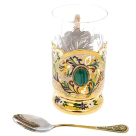 Чайный сервиз "Царевич" с малахитом, на 4 персоны, Златоуст Чайный сервиз "Царевич" с малахитом, на 4 персоны, Златоуст