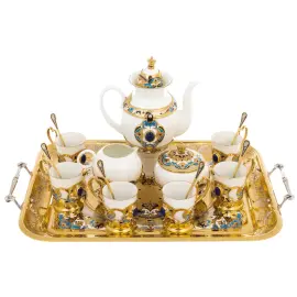 Кофейный сервиз "Боярыня" с лазуритом, на 6 персон, Златоуст Кофейный сервиз "Боярыня" с лазуритом, на 6 персон, Златоуст