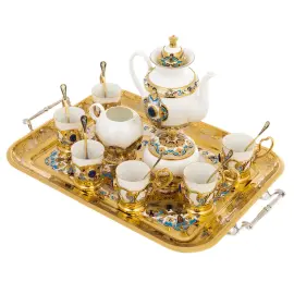 Кофейный сервиз "Боярыня" с лазуритом, на 6 персон, Златоуст Кофейный сервиз "Боярыня" с лазуритом, на 6 персон, Златоуст