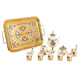 Кофейный сервиз "Боярыня" с лазуритом, на 6 персон, Златоуст Кофейный сервиз "Боярыня" с лазуритом, на 6 персон, Златоуст