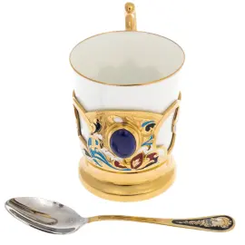 Кофейный сервиз "Боярыня" с лазуритом, на 6 персон, Златоуст Кофейный сервиз "Боярыня" с лазуритом, на 6 персон, Златоуст