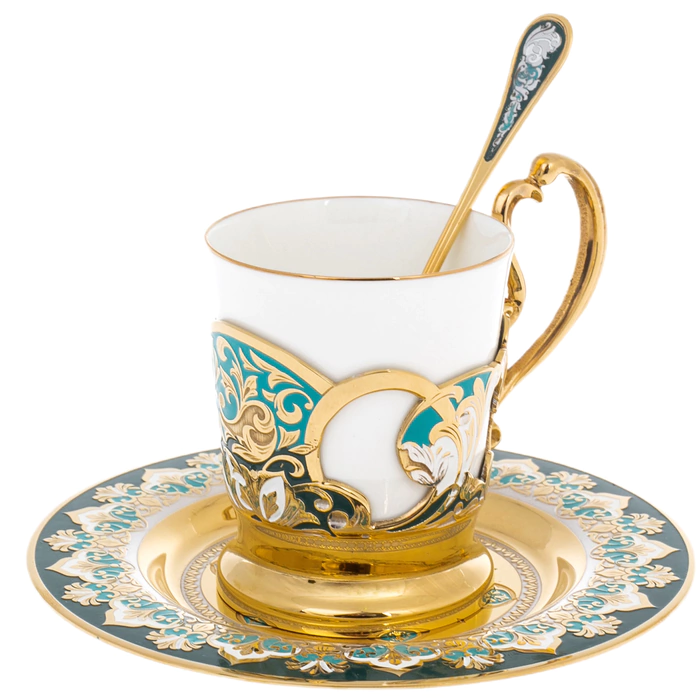 Turquoise coffee set for 1 person, Zlatoust