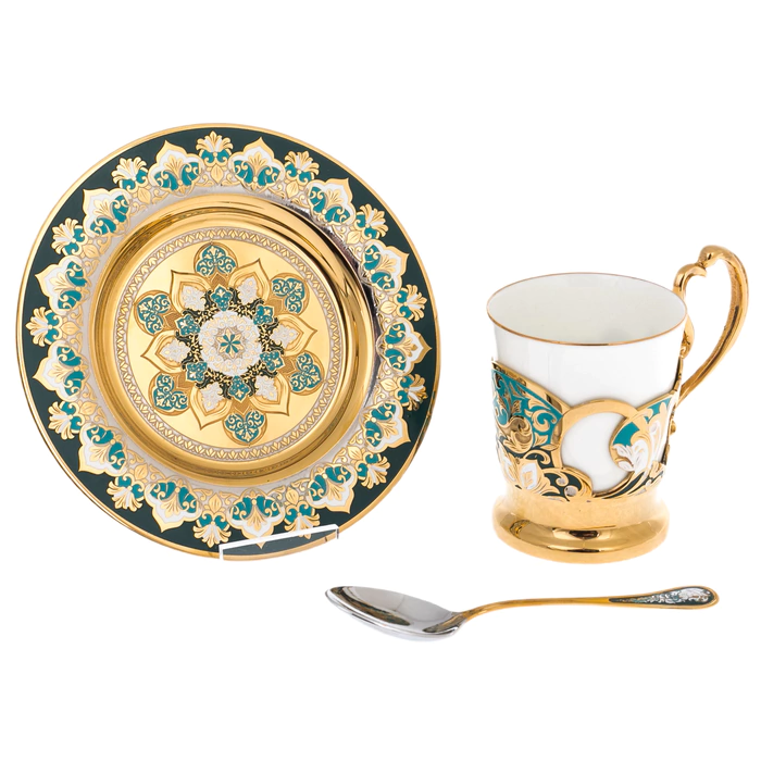 Turquoise coffee set for 1 person, Zlatoust