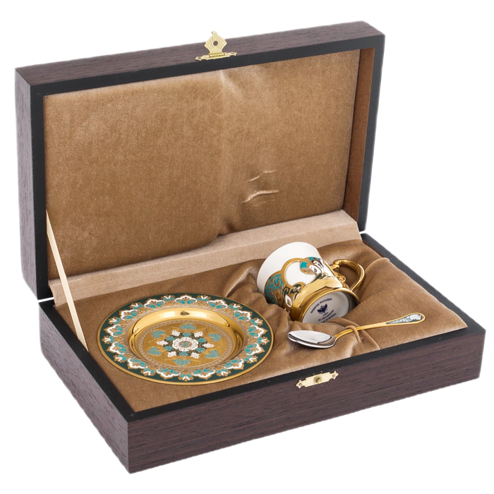 Turquoise coffee set for 1 person, Zlatoust