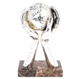 Скульптура из полистоуна и мрамора "Мир в твоих руках" с посеребрением