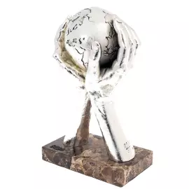 Скульптура из полистоуна и мрамора "Мир в твоих руках" с посеребрением