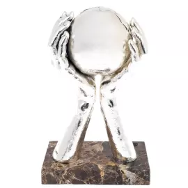 Скульптура из полистоуна и мрамора "Мир в твоих руках" с посеребрением